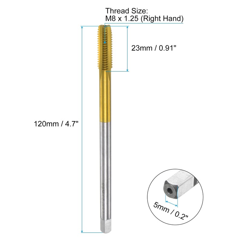 sourcing map Metric Thread Tap M8 x 1.25 H2 120mm