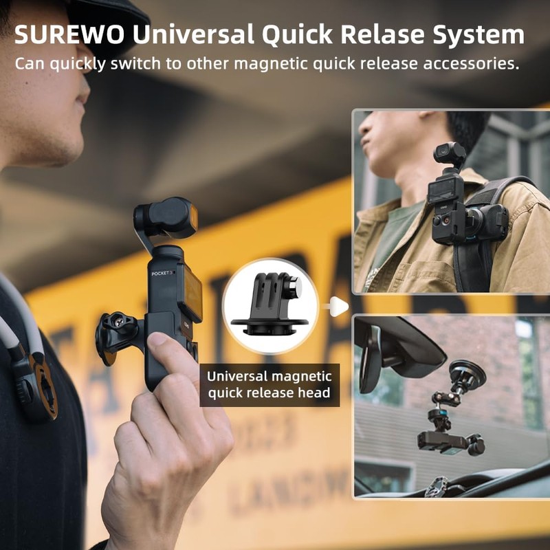 SUREWO Pocket 3 Magnetic Neck Mount, Extended Quick Release POV/Vlog