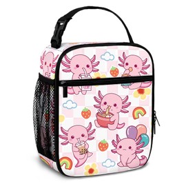 Insulated Lunch Bag for Women Girls, Cute Axolotl Girls Lunch Bag Reusable Leakproof Cooler Bags Adults Kids Packed Lunchbox for Work School Picnic Travel Beach Preppy Stuff Gifts