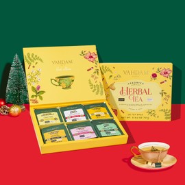 VAHDAM, Assorted Herbal Tea Variety Pck (6 Variants, 36 Tea Bags) Caffeine Free, Gluten Free, Non GMO | Eco Friendly Long Leaf Pyramid Tea Bags I Christmas Tea Gift Sets
