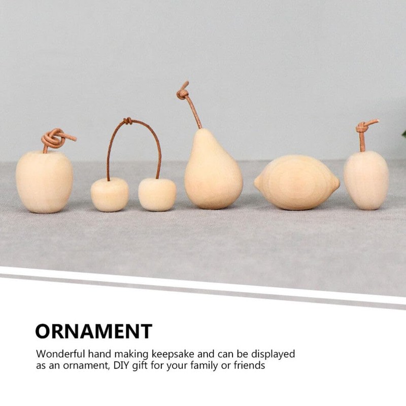 SEWACC 5pcs Unfinished Wooden Fruits, 3D Christmas Wooden Fruit Ornaments