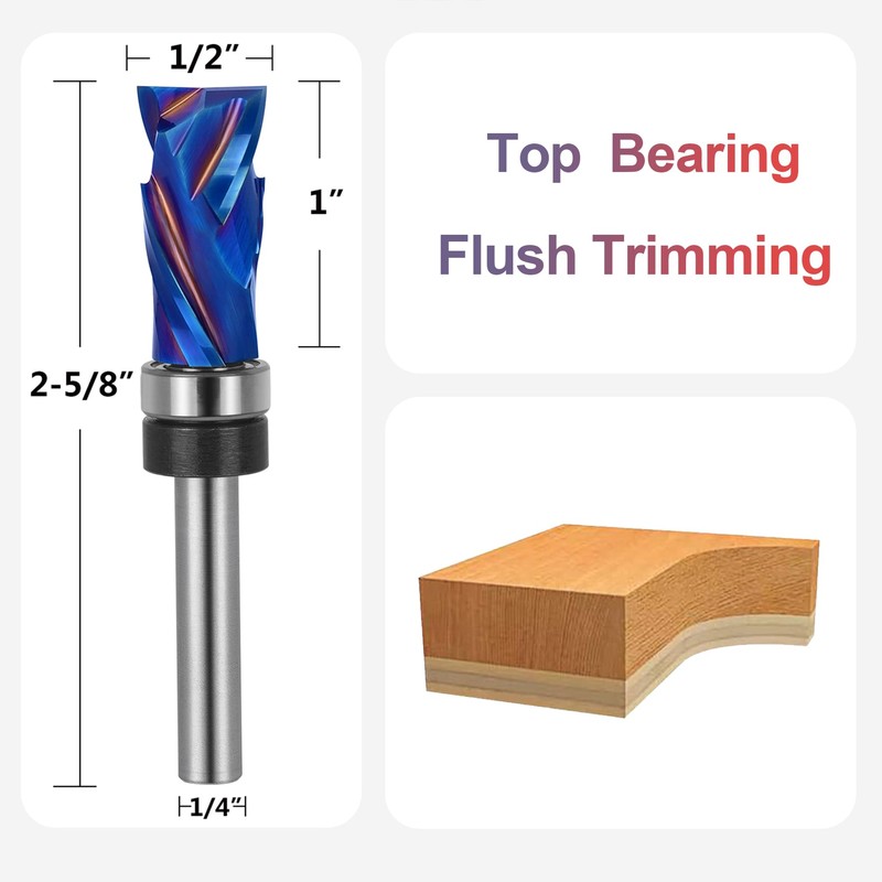 SpeTool Coated 1/4 Flush Trim Router Bit with Top Bearing,