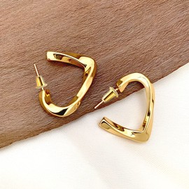 925 Sterling Silver Post Chunky Thick Hoop Earrings, 14K Gold Plated Twisted Heart Hoop Earrings for Women Girls Hypoallergenic Jewelry