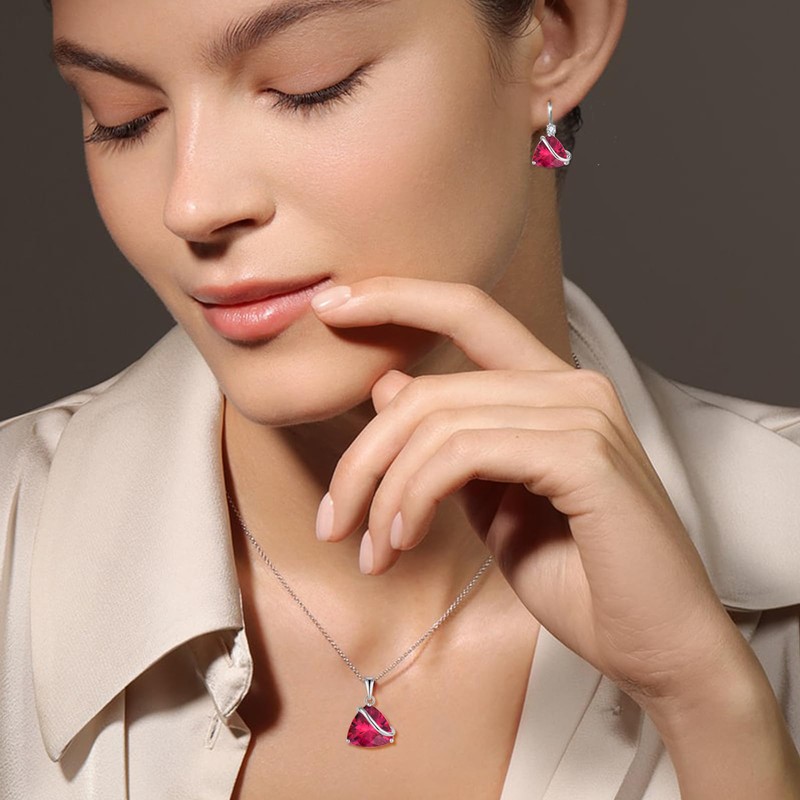 YIFSIY Women Ruby Leverback Earrings 925 Sterling Silver Triangle cut