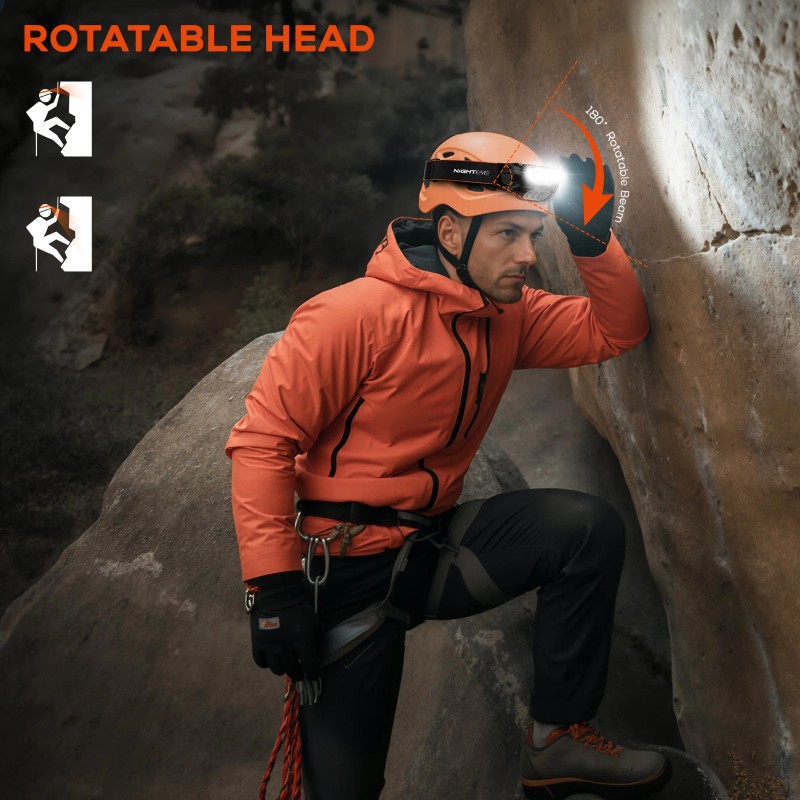 NIGHTEYE 2000LM LED Rechargeable Headlamp 6 Mode Light Waterproof for