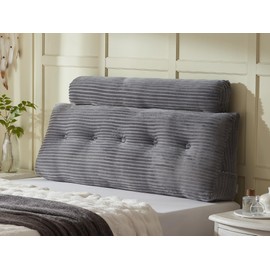 AmyWtb Headboard Wedge Pillow + A Long Neck Roll Pillow Body Pillow，Large Headboard Pillow with Removable Cover (Gray, Queen：59x8x20 inches)