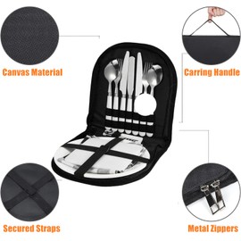 LATERN 12-Piece Portable Camping Cutlery Set, Camping Tableware Organiser, Stainless Steel Picnic Cutlery in Food Grade Travel Cutlery for 2 People, Outdoor, Hiking, Picnics Use