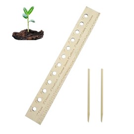 Garden Seed Spacer Planting Ruler, Precision Seed Spacer & Ruler with Holes and Plant Dibber, Wooden Measuring Tool for Seedlings, Vegetable Planting Template