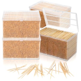 12000 Pcs Bamboo Wooden Toothpicks Wood Round Double Sided Toothpicks with Clear Plastic Storage Box for Appetizers Food Barbecue Fruit Teeth Cleaning Party
