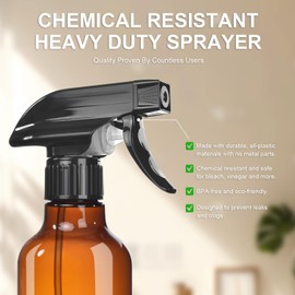 Uineko Uineko Spray Bottles 2-Pack, 10 Oz, Mist & Stream, Heavy Duty Spraying Empty Water Sprayer Bottle, BPA Free Plastic Refillable Containers for Cleaning Solutions, Plants, Hair, Essential Oils (Amber)