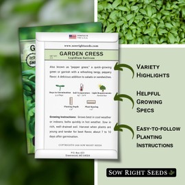 Sow Right Seeds - Garden Cress Seeds for Planting - Non-GMO Heirloom Packet with Instructions to Plant and Grow a Kitchen Herb Garden - Indoors or Outdoors - Edible Leaves and Cute Filler (4)