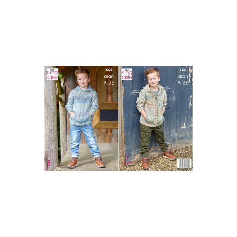 King Cole Aran Knitting Pattern - 6222 Children's Hooded Sweater