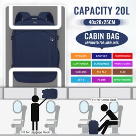 Ltemziiy for Ryanair Cabin Bags 40x20x25 Underseat Carry-ons Bag,Hand Luggage Bag Cabin Backpack for Travelling with Charging Port and Anti-Theft Pocket