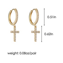 ZHOUMEIWENSP 14k Gold/Silver Plated Cross Zircon Earrings Huggie Hoop Earrings Dangle Drop Earrings Jewelry for Women (Gold)