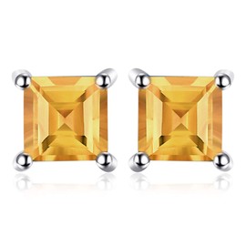 JewelryPalace Square 0.6ct Natural Citrine Stud Earrings for Women, Yellow Solitaire Simulated Gemstone 925 Sterling Silver 14k White Gold Plated Earrings for Girls, Anniversary Earrings for Her