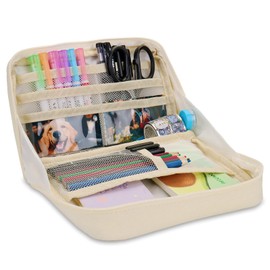 Big Capacity Pencil Case Large Capacity Canvas Pencil Pouch pencil case organizer Pen Pouch Adult Office School Teen Girl Boy (White)