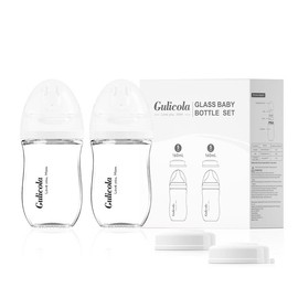 Gulicola Natural Glass Baby Bottle for Breastfeeding Babies, Newborn Anti-Colic Bottle Set with Slow Flow Nipple, 1 Months+, 5 oz&8oz, 2 Pack - White&Pink - Colour: 2pcs 8oz Pink