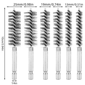 6-Pack Bore Brush Set Stainless Steel Wire Brush Bore Cleaning Brush Set for Power Drill Cleaning, Pipe Cleaning Brush Set Abrasive Wire Brush with 1/4" Hex Shank for Cleaning Tubes (13/19/25mm)