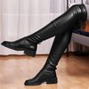 Allegra K Women's Thigh High Boots Low Block Heel Black