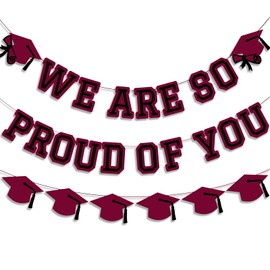 Gankbite We Are So Proud Of You Banner Graduation Party Decorations Congrats Grad Cap Garlands Wall Sign Maroon