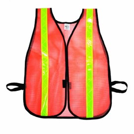 Mutual 16301 High Visibilty Vinyl Coated Nylon Mesh Heavy Weight Safety Vest with 1-3/8" Lime Reflective Stripe, Orange