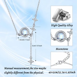 jagosen Silver Chain Necklace Women's Girls Moonstone Pendant Chain Silver Chain Moon Star Jewellery, Metal