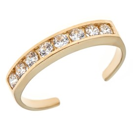 Ritastephens 14k Yellow Gold Eternity Band Cubic Zirconia Toe Ring Channel Set Adjustable Body Jewelry