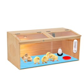 YETREE Large Wooden Chicken Brooder Box, 32" Chick Brooder Box with Feed & Water System, Heat Lamp & Thermometer, Indoor Chick House for up to 25 Chicks, Perfect for Chicks, Ducks, Quail, Hamsters, Lizards