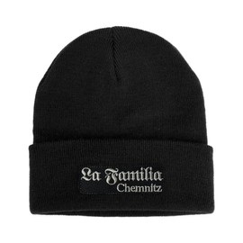 No Face No Name La Familia Chemnitz Hat in Black I Unisex I Embroidered Patch to Change I Beanie Knitted Hat Winter Hat, black