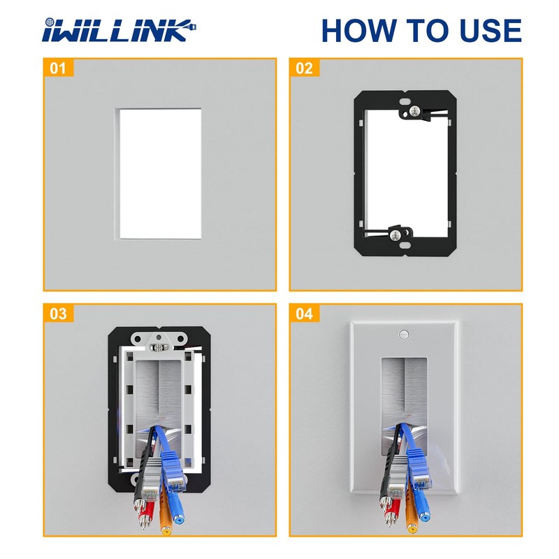 iwillink Brush Wall Plate (2 Pack), Cable Pass Through Plate,