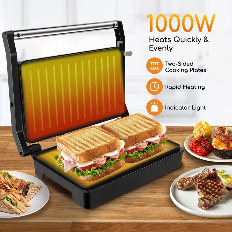 Panini Press Sandwich Maker, Aigostar 1000W Sandwich Press Grill with