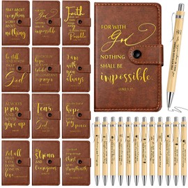 Spakon 36 Sets Christian Gifts Bulk Include Leather Bible Study Notebook Verse Ballpoint Pen Prayer Journal Religious God Scripture Notepad for Men Women Church Gifts Sunday School Gift