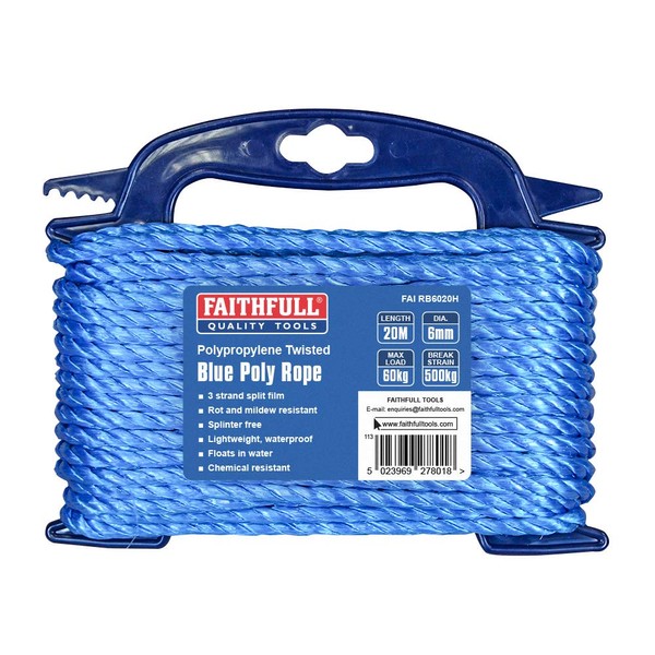 Faithfull FAIRB6020H Blue Twisted Poly Rope Hasp 6mm Dia x