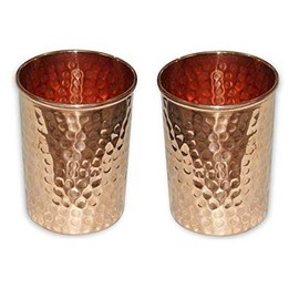 OSNICA Pure Copper Hammered Tumbler for Healing Ayurvedic Product Tableware Accessories, Set of 2, Height 9.5 Cm