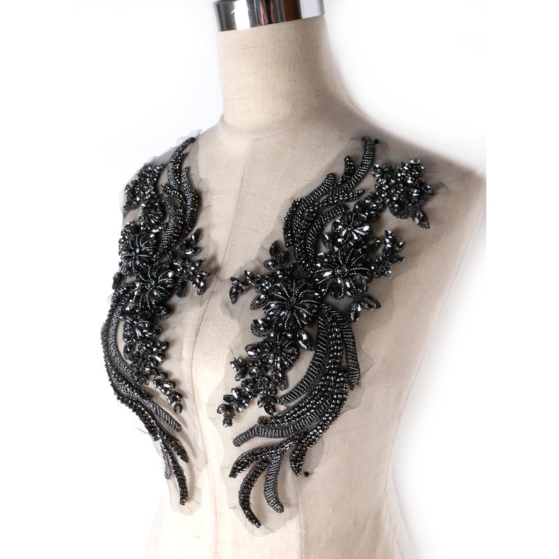 Hand-Made Beaded Rhinestons DIY Clothing Appliques Patch,Beaded Applique for Wedding