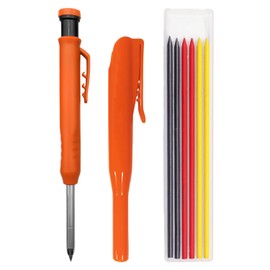 MEMOFYND 1 piece woodworking pencil with 1 piece cap and 6 refills, deep hole marker, construction site pencil, deep hole marker, solid woodworking mechanical pencil set (orange)