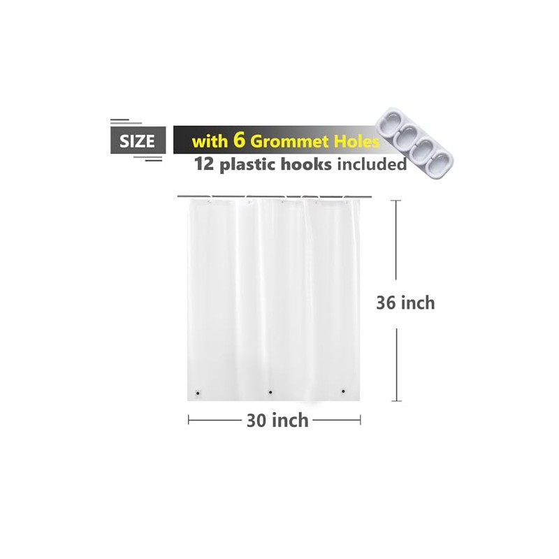 Waterproof Shower Curtain for Window Inside Shower, 30 x 36
