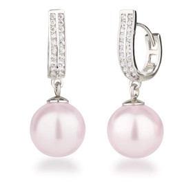 Schöner-SD Pearl Hoop Earrings with Large Pearls 925 Silver Rhodium, Sterling Silver, Pearl