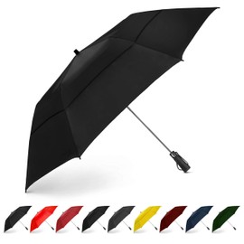 EEZ-Y Compact Travel Golf Umbrella, 58 Inch Collapsible Windproof Umbrellas for Rain w/Double Canopy - Lightweight, Portable & Break Resistant – Black