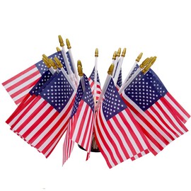 Uelfbaby 12 Pack Small American Flags on Stick, Small US Flags/Mini American Flag on Stick 4x6 Inch US American Hand Held Stick Flags with Kid-Safe Spear Top, Polyester Full Color Tear-Resistant Flag for 4th of July Decorations, Memorial Day Decorations