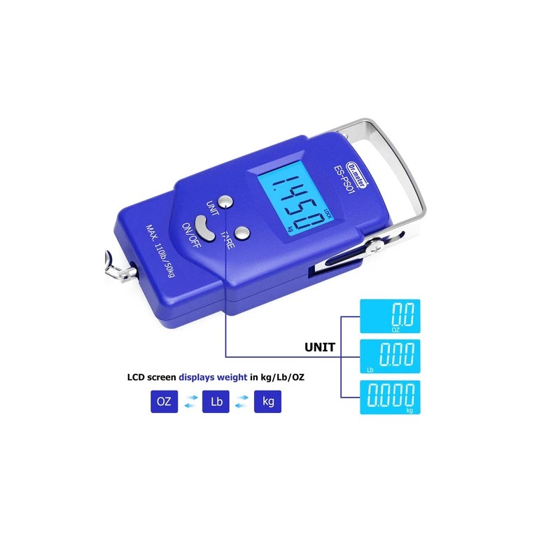 Dr.meter Fish scale, Backlit LCD Display 110lb/50kg PS01 Fishing Scale