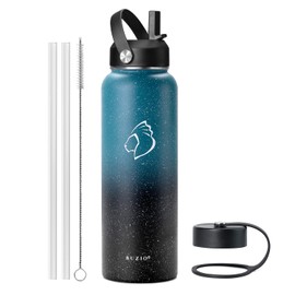 BUZIO 40oz Insulated Water Bottle with Straw, Stainless Steel Double Wall Sports Wide Mouth Water Bottle, BPA-Free Flex Cap and Straw Lid, Keep Cold for 48 Hrs, Hot for 24 Hrs