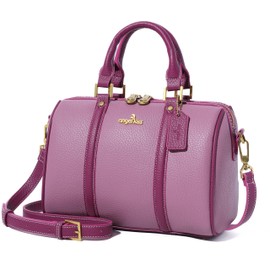 Angel Kiss Women Satchel Purses and Handbags Vegan Leather Boston Barrel Bag Top Handle Shoulder Purse with Crossbody Strap (Light Purple)