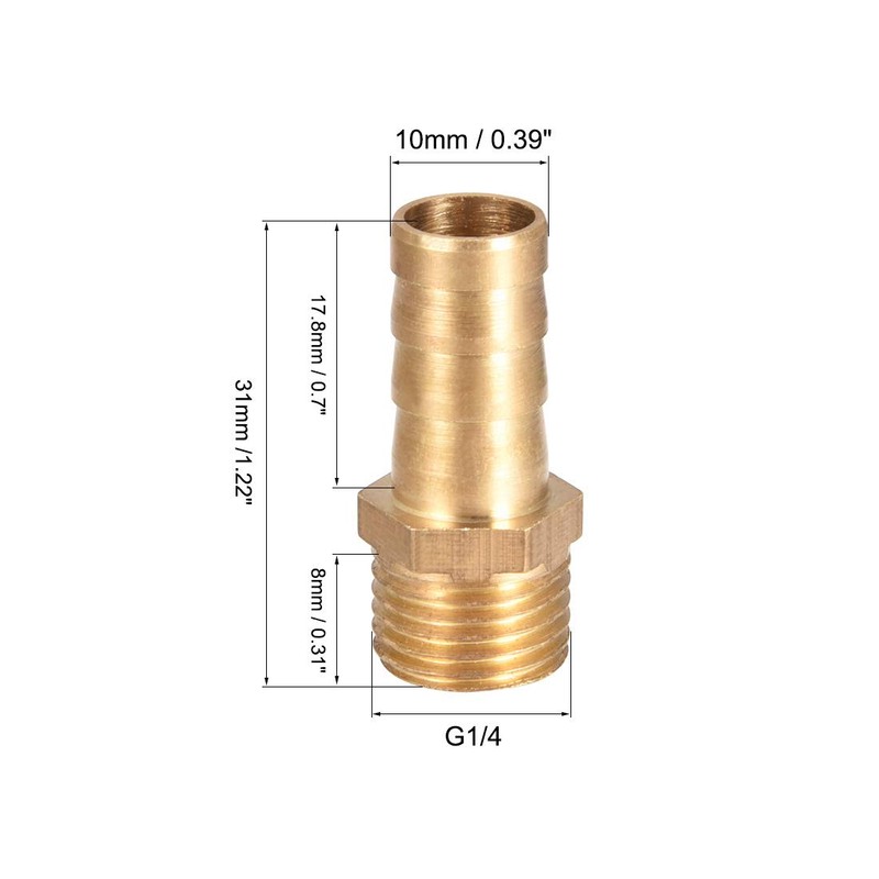 sourcing map Brass Hose Barb Fitting,Connector,10mm Barb x G1/4 Male
