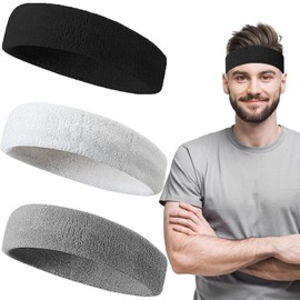 Sports Headband, Pack of 3 Headband Sports Headbands, Terry Cloth Headbands Sport, Sweatband Head Sports for Men and Women, Sweatband Headband for Running, Fitness, Yoga, Cycling, Basketball (A)