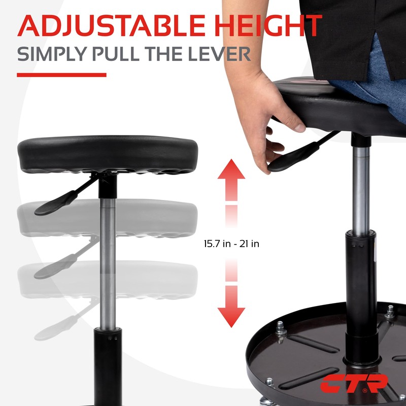 CTR Rolling Mechanic Shop Stool with Magnetic Tool Tray, Heavy