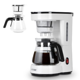 Commercial CHEF 5-Cup Small Drip Coffee Maker with 0.75L Water Tank, Drip Coffee Maker with Pour Over Filter, Glass Carafe, Brews in 6 Minutes, CHCP05W, White