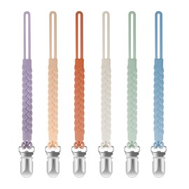 Tender Babe Silicone Pacifier Clips for Baby Boys and Girls, Woven Rope Flexible Design, Pacifier Holders for Teething Relief and Baby Essentials, Safe for Newborns (6 Pack)