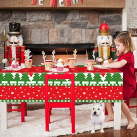 Christmas Tablecloth Disposable - Plastic Christmas Table Cover Red Green White Color - Xmas Snowflake Reindeer Tree Table cloth for Christmas Party Table Decorations - Rectangle, 54 x 72 inches (3)