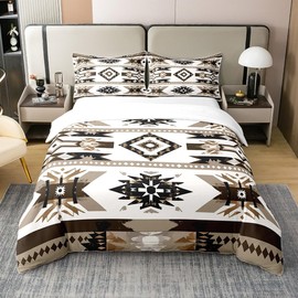 Erosebridal 100% Cotton Western Bedding Set,Southwest Aztec Comforter Cover,Ethnic Tribe Quilt Cover for Kids Teen Adults,Black White Brown Bedspread Cover,Vintage Bohemian Decor Queen Duvet Cover